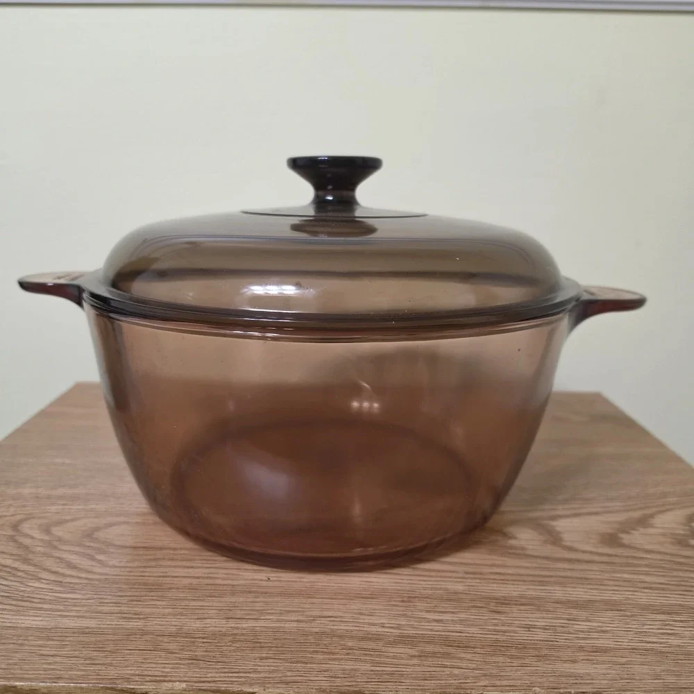 Visions Corning Amber Glass Dutch Oven Covered Casserole Pot Lid Stockpot 4.5L